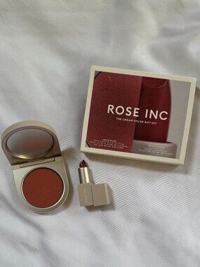 Rose Inc Gift Set Refillable Cream Blush, Heliotrope, Satin Lip Color, Enigmatic